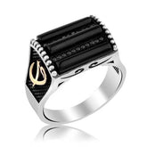 Silver Black Stone Elif Vav Men's Ring